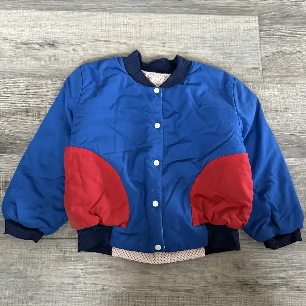 Vtg 90s Kids Bomber Jacket Bambini Colorblock Primary Boys 10 Medium Airplane